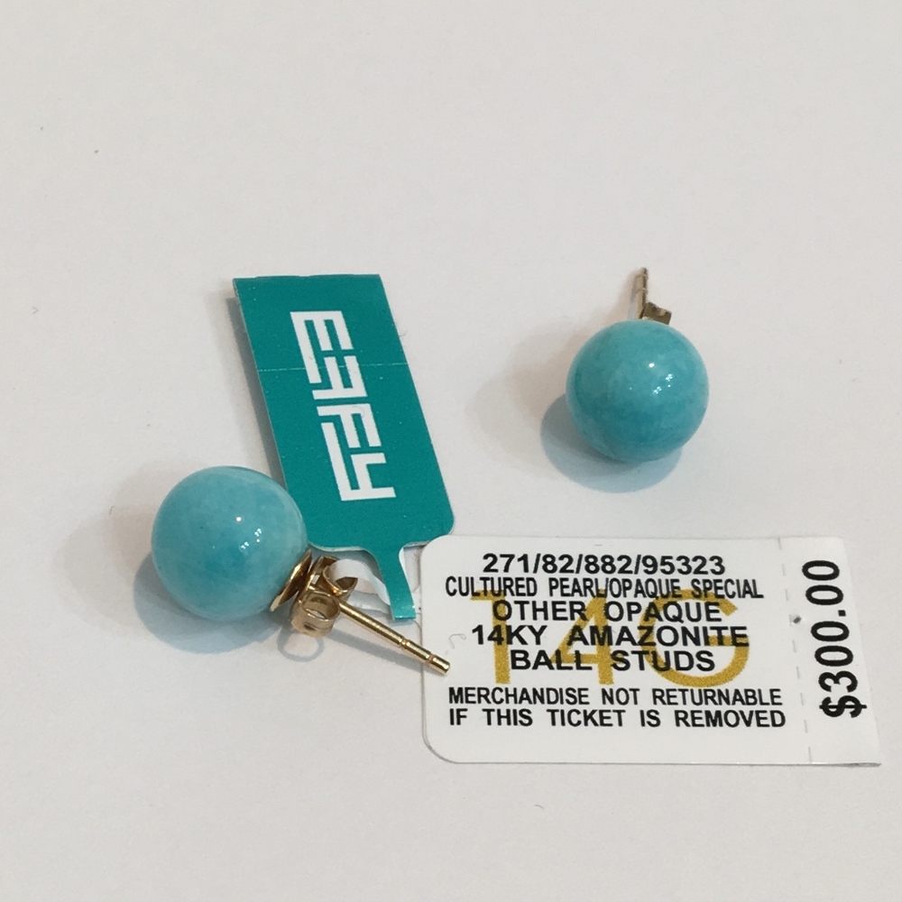 SOLD EFFY Amazonite Round Stud Earrings 14k Gold - Picture 3 of 6